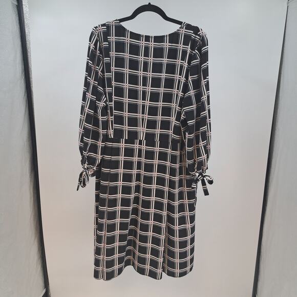 Eloquii Dress Plus 20 Plaid 3/4 Sleeve Fit & Flare Stretch Casual Black White - Picture 6 of 8
